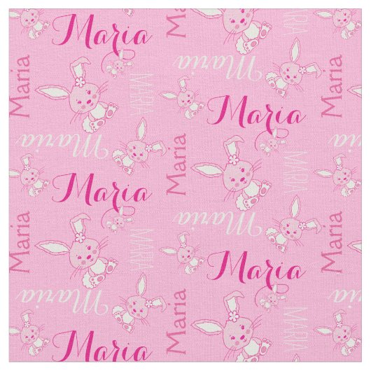 Niedliche Hasen, rosa typografische Gewebe Stoff (Nahaufnahme)