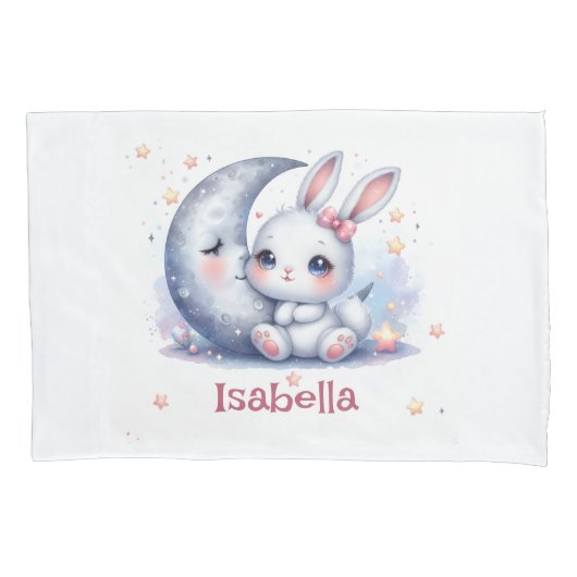 niedliche Hasen- und Mondkinder Kissenbezug (Vorderseite)