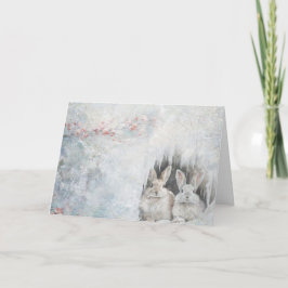 Niedliche Hasen von Waldtieren in Schneefall Karte