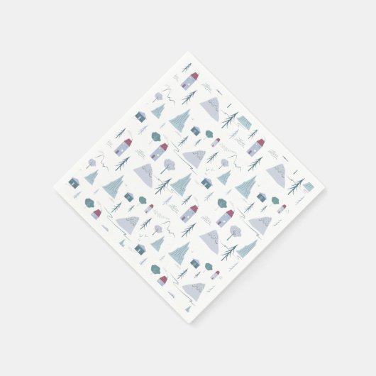 Niedliche Häuser Bäume Gebirge Modernes Muster Serviette (Ecke)