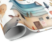 Niedliche Häuser Blume Tiere Umschlagpapier Geschenkpapier (Rolleneckpunkt)