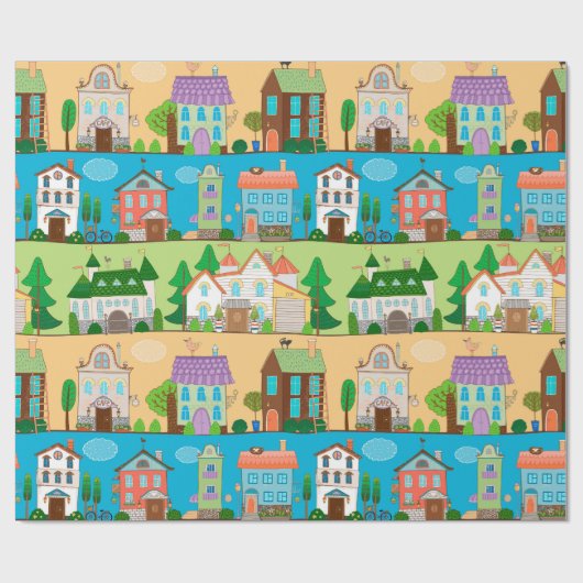 Niedliche Häuser Geschenkpapier (Flach)