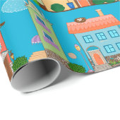 Niedliche Häuser Geschenkpapier (Rolleneckpunkt)