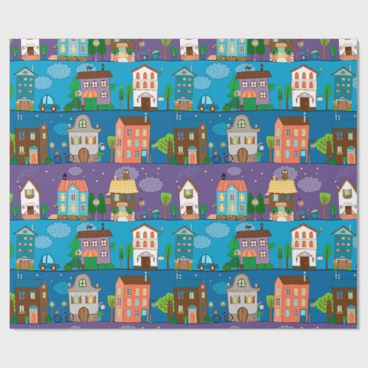 Niedliche Häuser Geschenkpapier (Flach)
