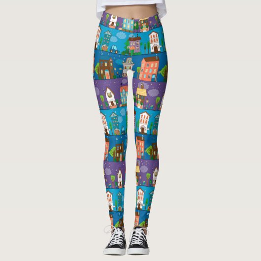 Niedliche Häuser Leggings (Vorderseite)