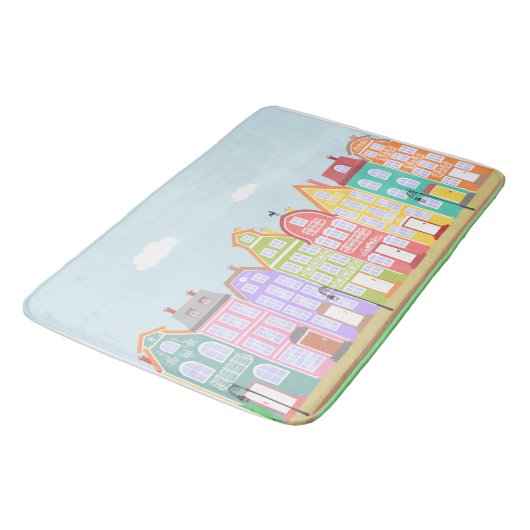Niedliche Häuser Pastel Bath Mat Badematte (Schrägansicht)