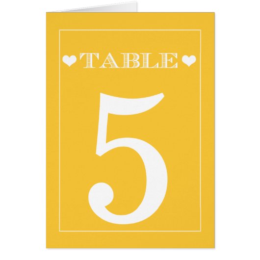 Niedliche Heart Yellow Wedding Tischnummer Cards (Vorne)