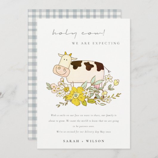 Niedliche Heilige Kuh Farm Blumenkohl-Schwangersch Dankeskarte (Vorne/Hinten)