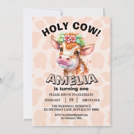 Niedliche heilige Kuh Ich bin ein Mädchen 1. Gebur Save The Date (Vorderseite)