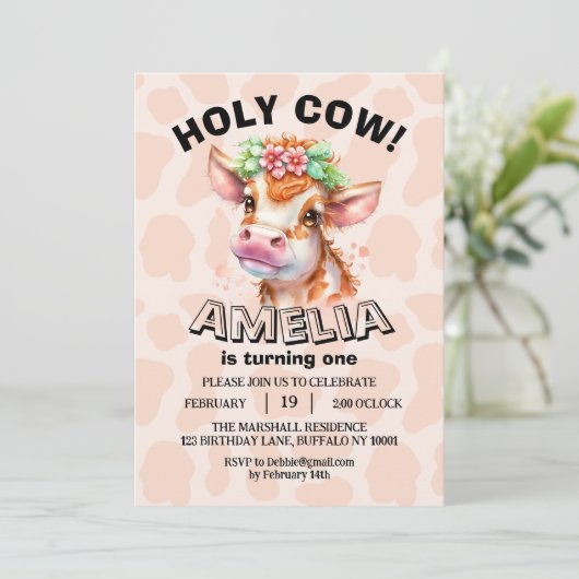 Niedliche heilige Kuh Ich bin ein Mädchen 1. Gebur Save The Date (Stehend Vorderseite)