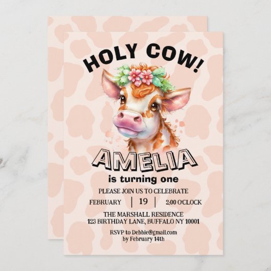 Niedliche heilige Kuh Ich bin ein Mädchen 1. Gebur Save The Date (Vorne/Hinten)