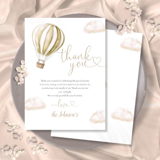 Niedliche Heißluftballon Babydusche Dankeskarte