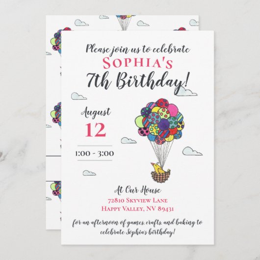 Niedliche Heißluftballon Bird Nest Geburtstag Einladung (Vorne/Hinten)