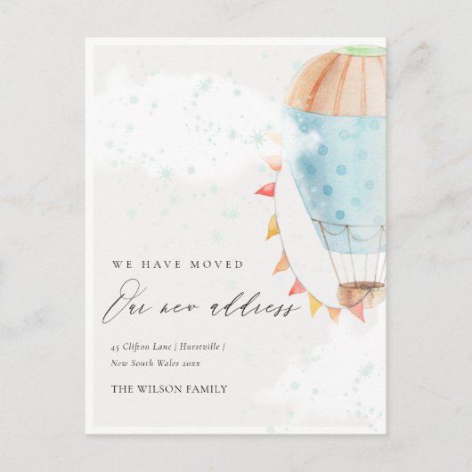 Niedliche Heißluftballon Wolken Sterne Wir haben u Postkarte (Vorderseite)