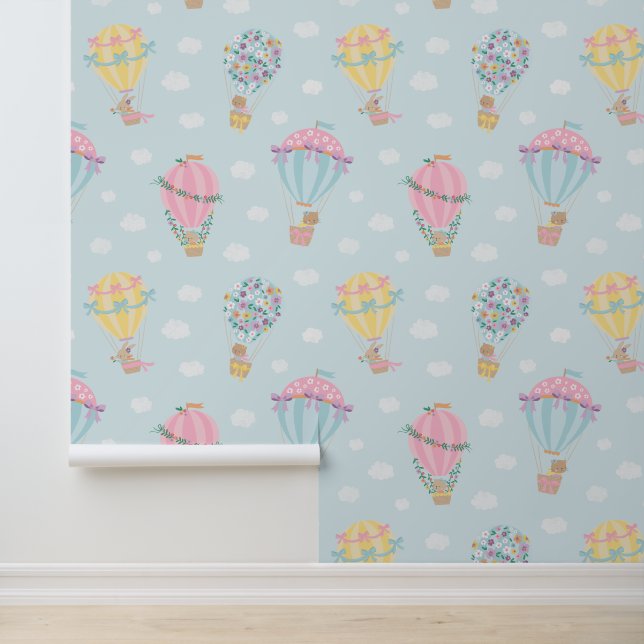 Niedliche Heißluftballons mit Tieren, Bohnen und B Tapete (Anwendung)