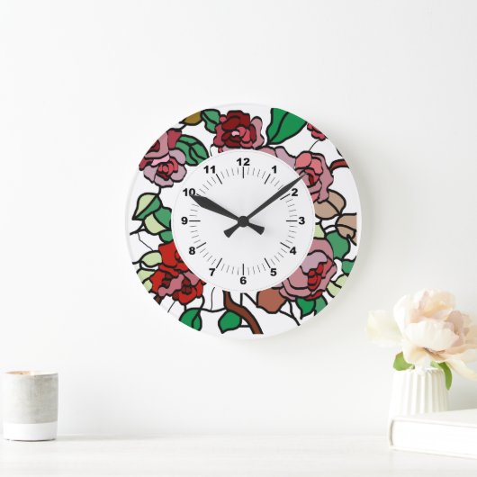 Niedliche Hell-Rote Blume Große Wanduhr (Zuhause)