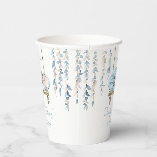 Niedliche, hellblaue Boho Baby-Boy-Duschpapiertass Pappbecher (Rechts)