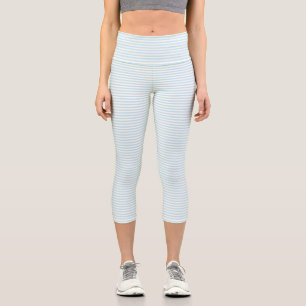Niedliche, hellblaue Elfenbeinstreifen Capri Leggings