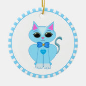 Niedliche hellblaue Katzenjacke & blaue Rochen Keramik Ornament (Vorne)