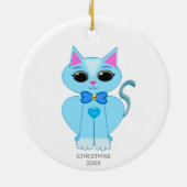 Niedliche, hellblaue Katzenjacke & Text Keramik Ornament (Hinten)