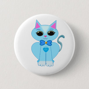 Niedliche, hellblaue Kitty Cat Button