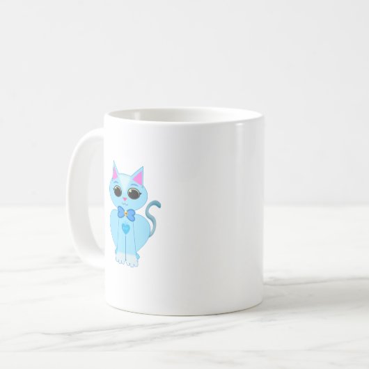 Niedliche, hellblaue Kitty Cat Kaffeetasse (Vorderseite Links)
