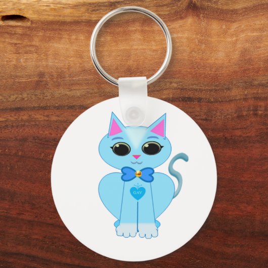 Niedliche, hellblaue Kitty Cat Schlüsselanhänger (Vorderseite)