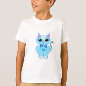 Niedliche, hellblaue Kitty Cat T-Shirt (Vorderseite)