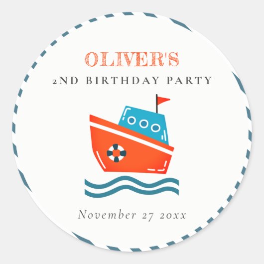 Niedliche, helle Kinder Wasserboot jeden Geburtsta Runder Aufkleber (Vorderseite)
