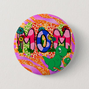 Niedliche helle Mama Dinosaurier Muttertag Gruß Button