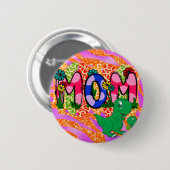 Niedliche helle Mama Dinosaurier Muttertag Gruß Button (Vorne & Hinten)
