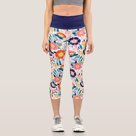 Niedliche, helle Wildblume Capri Leggings (Vorderseite)