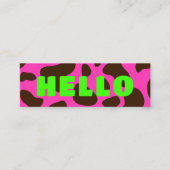 Niedliche HELLO Kuh Print Brown Lime Green Mini Visitenkarte (Vorderseite)