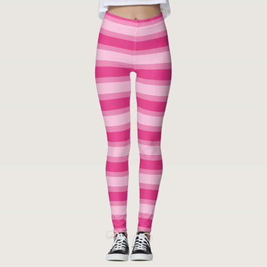 Niedliche, hellrosa, rosa und Hot-Pink Streifen Le Leggings (Vorderseite)