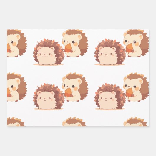 Niedliche Herbst-Igel - Kawaii Fall Forest Animes Geschenkpapier Set (Vorderseite 2)