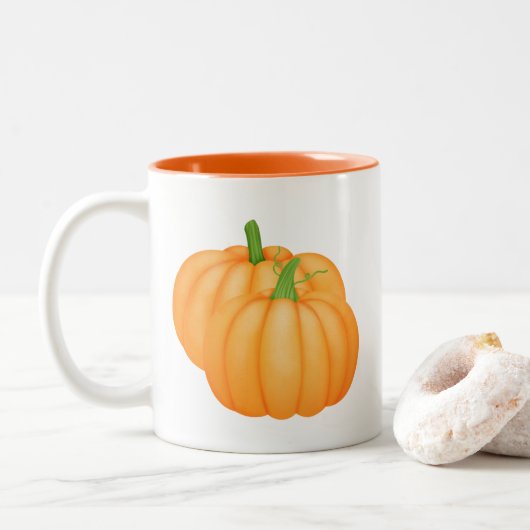 niedliche Herbst Saisonkürbis fügen Text hinzu Zweifarbige Tasse (Mit Donut)