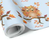 Niedliche Herbsteule u. -individueller Name Geschenkpapier (Rolleneckpunkt)