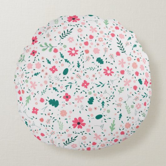 Niedliche Herbstfarben Illustriertes Blumenmuster Rundes Kissen (Vorderseite)