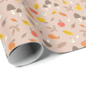 Niedliche Herbstfrüchte, Pilze und Blätter hellbra Geschenkpapier (Rolleneckpunkt)