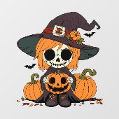 Niedliche Herbsthexe Fensteraufkleber (Blatt)