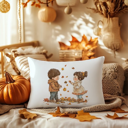 Niedliche Herbstkinder Dekokissen