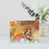 Niedliche Herbstmühle mit gefallenen Blätter Postkarte (Stehend Vorderseite)