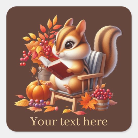 Niedliche Herbstsaison Eichhörnchen hinzufügen Quadratischer Aufkleber (Vorderseite)