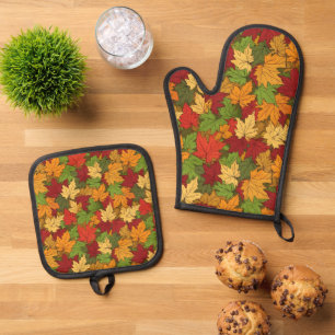 Niedliche Herbstsaisonale Musterküche Ofenhandschuh & Topflappen-Set