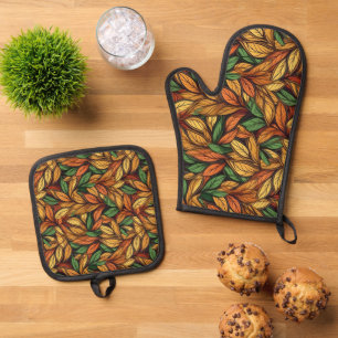 Niedliche Herbstsaisonale Musterküche Ofenhandschuh & Topflappen-Set