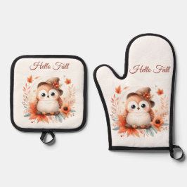 Niedliche Herbstschale auf einer Zweigniederlassun Ofenhandschuh & Topflappen-Set