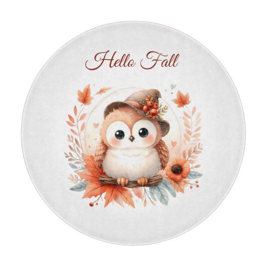 Niedliche Herbstschale auf einer Zweigniederlassun Schneidebrett (Vorderseite)