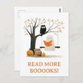 Niedliche Herbstsonnenbücher zu Halloween Ghost Re Postkarte (Vorne/Hinten)