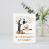Niedliche Herbstsonnenbücher zu Halloween Ghost Re Postkarte (Stehend Vorderseite)