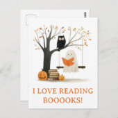 Niedliche Herbstsonnenbücher zu Halloween Ghost Re Postkarte (Vorne/Hinten)